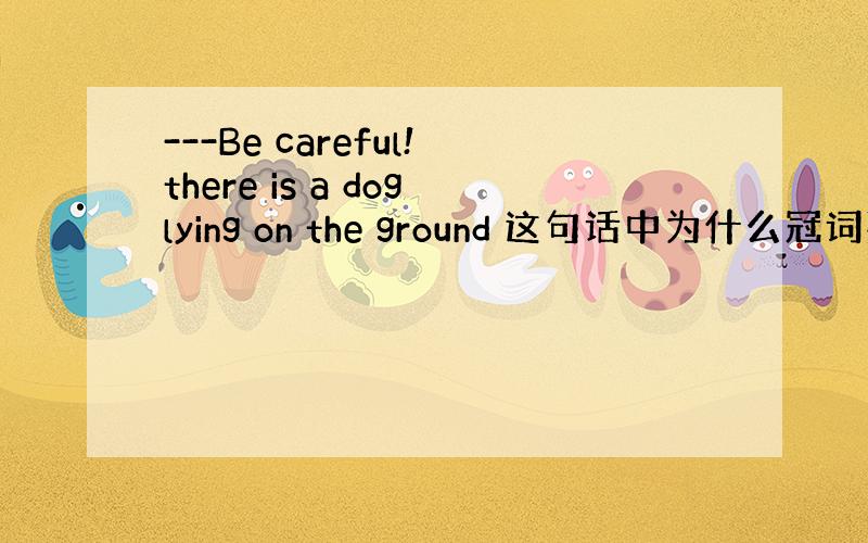 ---Be careful!there is a doglying on the ground 这句话中为什么冠词要用a