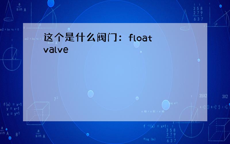 这个是什么阀门：float valve