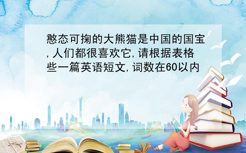 憨态可掬的大熊猫是中国的国宝,人们都很喜欢它,请根据表格些一篇英语短文,词数在60以内