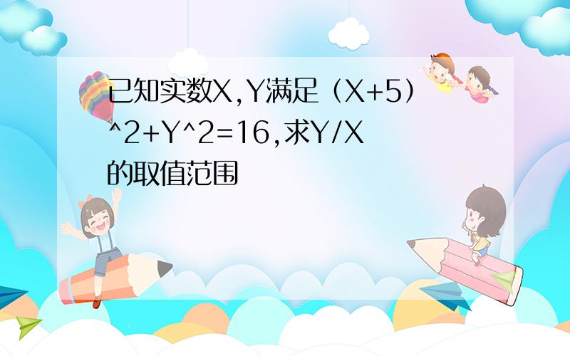 已知实数X,Y满足（X+5）^2+Y^2=16,求Y/X的取值范围