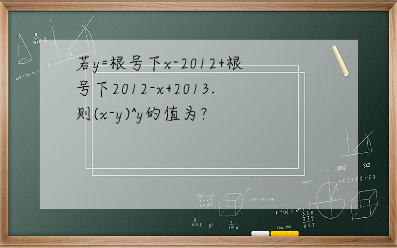 若y=根号下x-2012+根号下2012-x+2013.则(x-y)^y的值为?