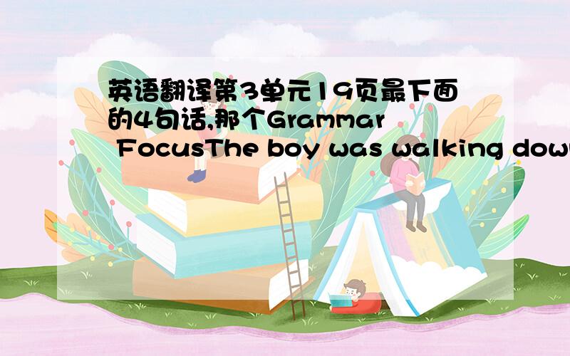 英语翻译第3单元19页最下面的4句话,那个Grammar FocusThe boy was walking down t