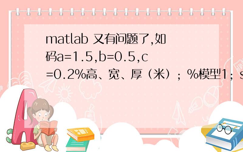 matlab 又有问题了,如码a=1.5,b=0.5,c=0.2%高、宽、厚（米）；%模型1；s=2*a*b+2*a*c