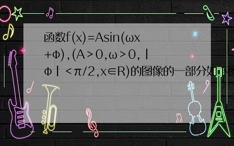 函数f(x)=Asin(ωx+φ),(A＞0,ω＞0,|φ|＜π/2,x∈R)的图像的一部分如下图所示