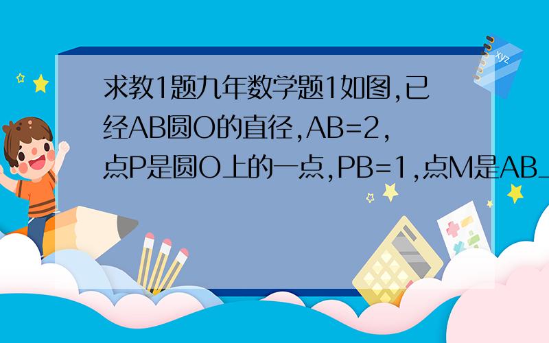 求教1题九年数学题1如图,已经AB圆O的直径,AB=2,点P是圆O上的一点,PB=1,点M是AB上的动点（不含A和B）,