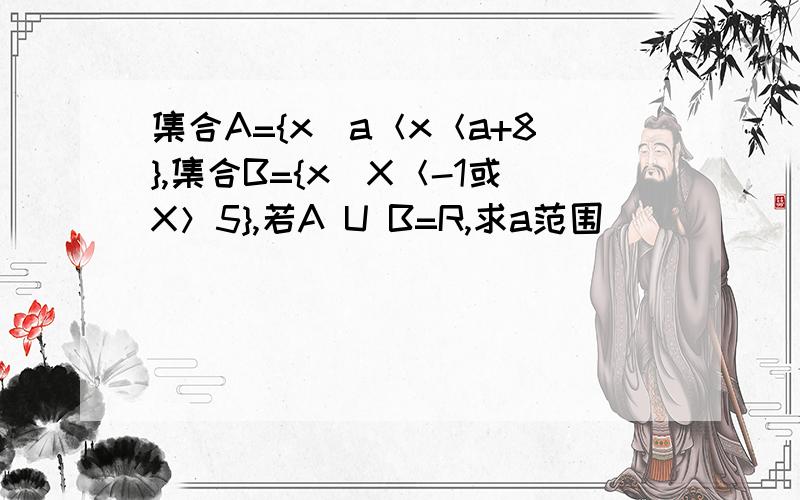 集合A={x|a＜x＜a+8},集合B={x|X＜-1或X＞5},若A U B=R,求a范围