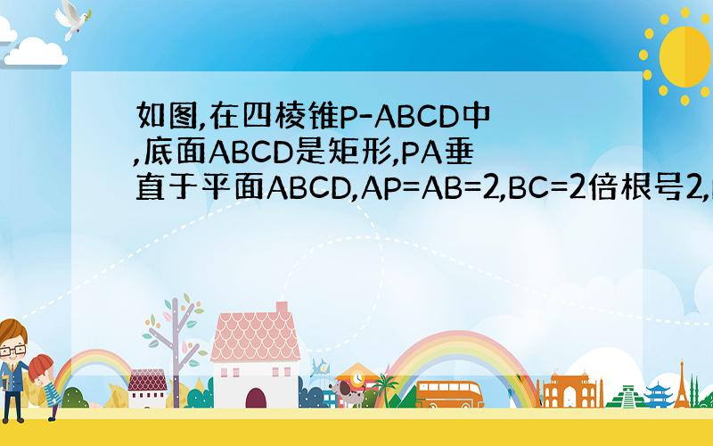如图,在四棱锥P-ABCD中,底面ABCD是矩形,PA垂直于平面ABCD,AP=AB=2,BC=2倍根号2,E,F分别为