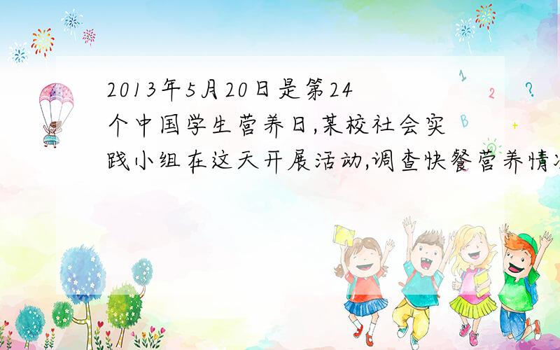 2013年5月20日是第24个中国学生营养日,某校社会实践小组在这天开展活动,调查快餐营养情况他们从食品