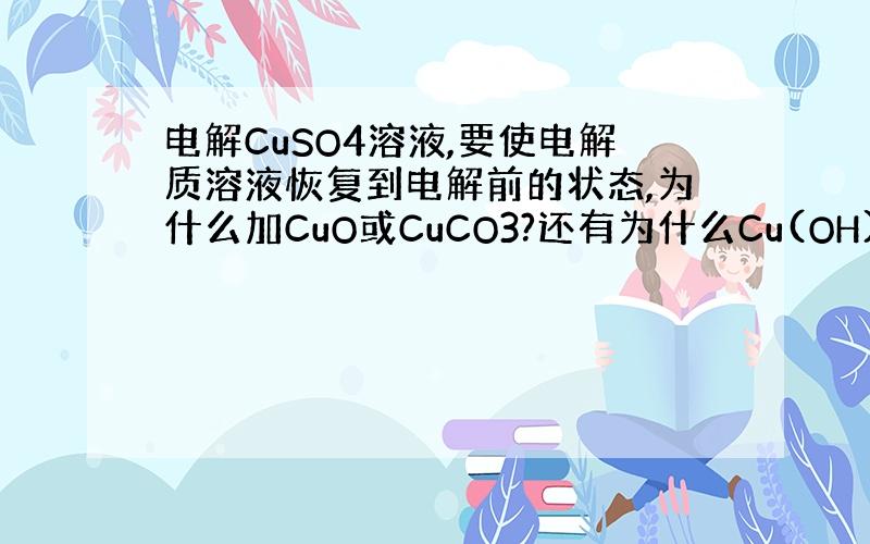 电解CuSO4溶液,要使电解质溶液恢复到电解前的状态,为什么加CuO或CuCO3?还有为什么Cu(OH)2不行?