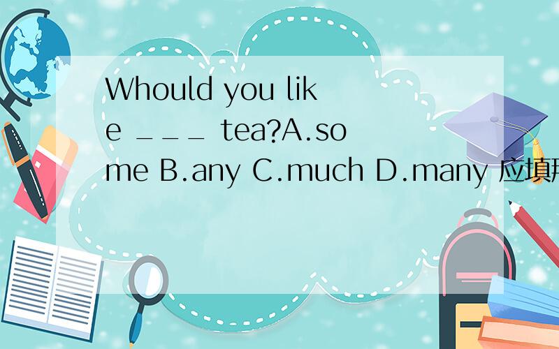 Whould you like ___ tea?A.some B.any C.much D.many 应填那个?