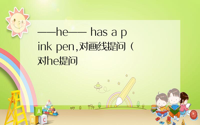 ——he—— has a pink pen,对画线提问（对he提问