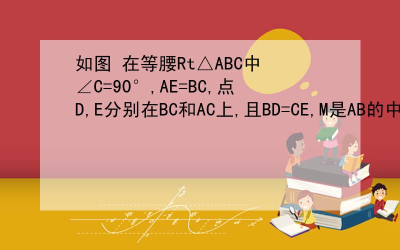 如图 在等腰Rt△ABC中 ∠C=90°,AE=BC,点D,E分别在BC和AC上,且BD=CE,M是AB的中点,则△MD