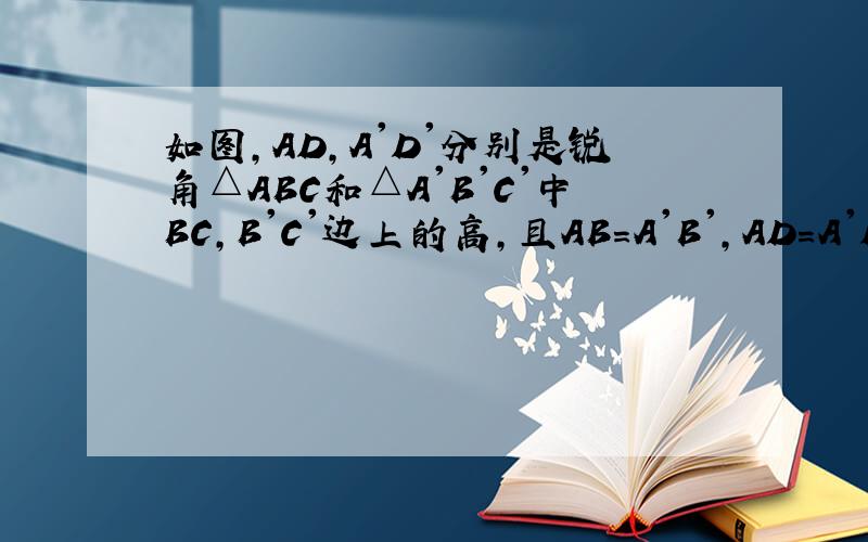 如图,AD,A'D'分别是锐角△ABC和△A'B'C'中BC,B'C'边上的高,且AB=A'B',AD=A'D',若使△