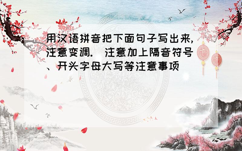 用汉语拼音把下面句子写出来,注意变调.（注意加上隔音符号、开头字母大写等注意事项）