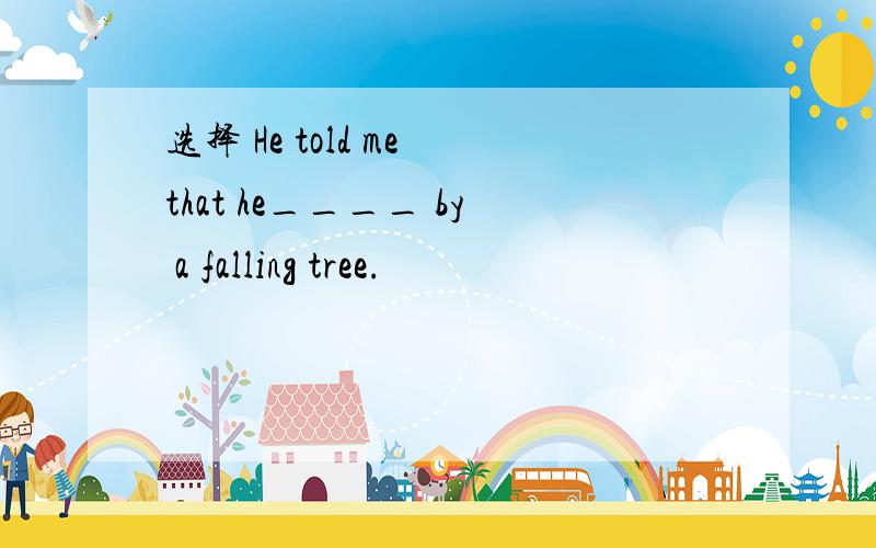 选择 He told me that he____ by a falling tree.