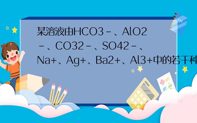 某溶液由HCO3-、AlO2-、CO32-、SO42-、Na+、Ag+、Ba2+、Al3+中的若干种组成,取该溶液进行如