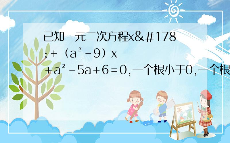 已知一元二次方程x²﹢﹙a²﹣9﹚x﹢a²﹣5a﹢6＝0,一个根小于0,一个根大于2,求a