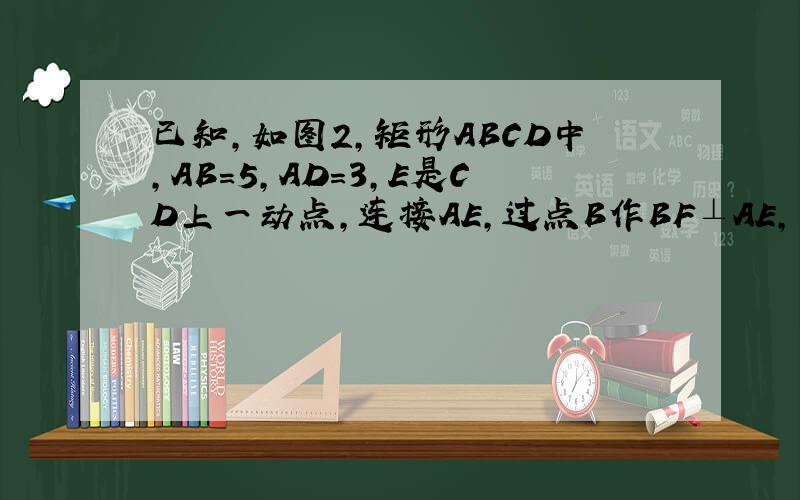 已知,如图2,矩形ABCD中,AB=5,AD=3,E是CD上一动点,连接AE,过点B作BF⊥AE,垂足为F.