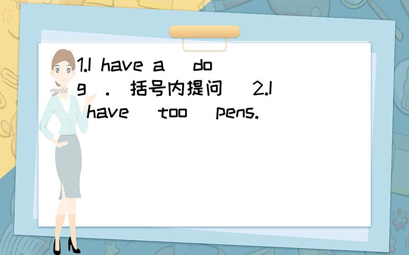 1.I have a (dog).(括号内提问) 2.I have (too) pens.