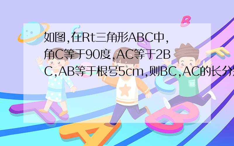 如图,在Rt三角形ABC中,角C等于90度,AC等于2BC,AB等于根号5cm,则BC,AC的长分别是